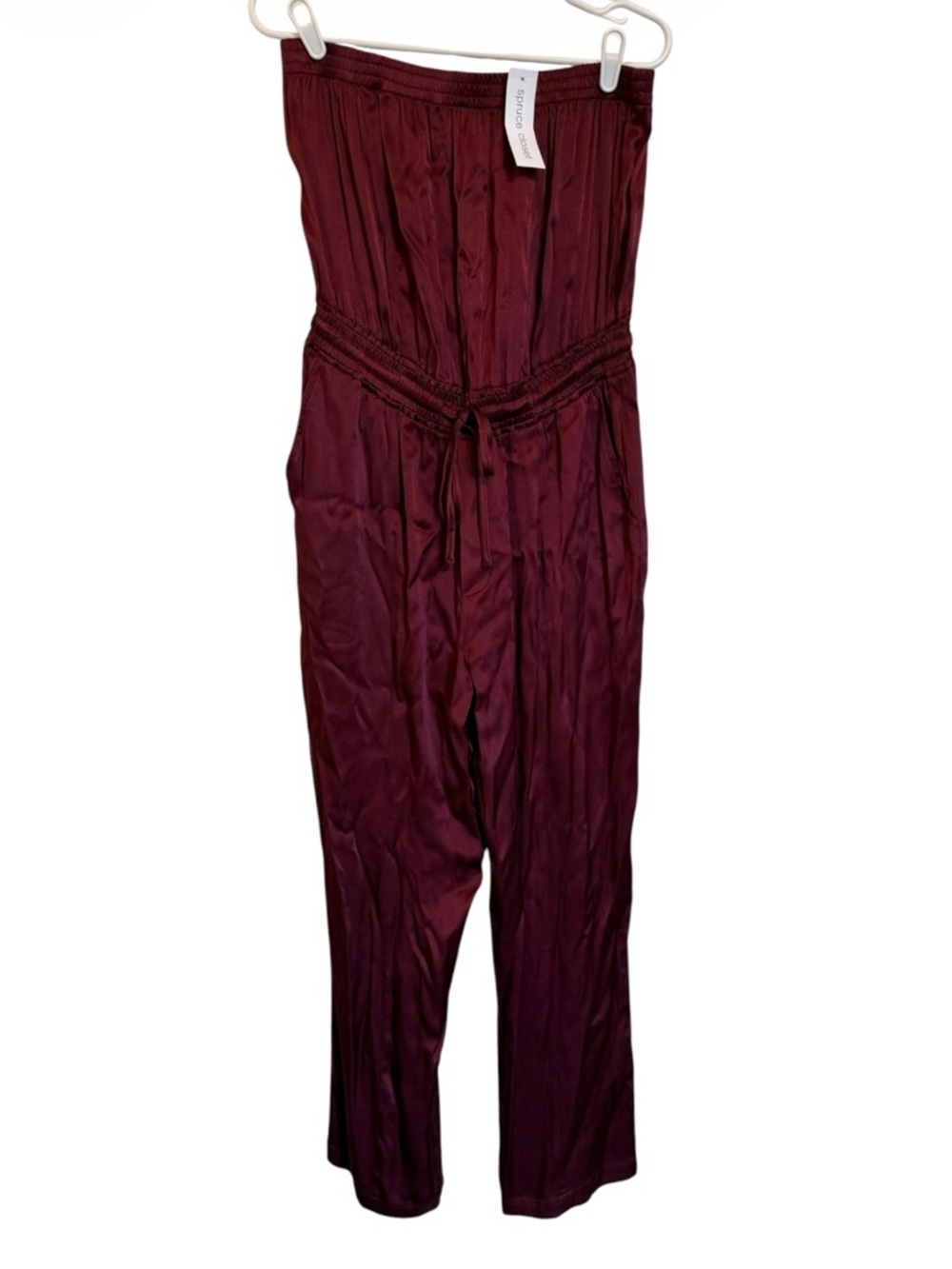 Velvet Heart Los Angeles - elegant Burgundy Satin Strapless Jumpsuit Medium NWT